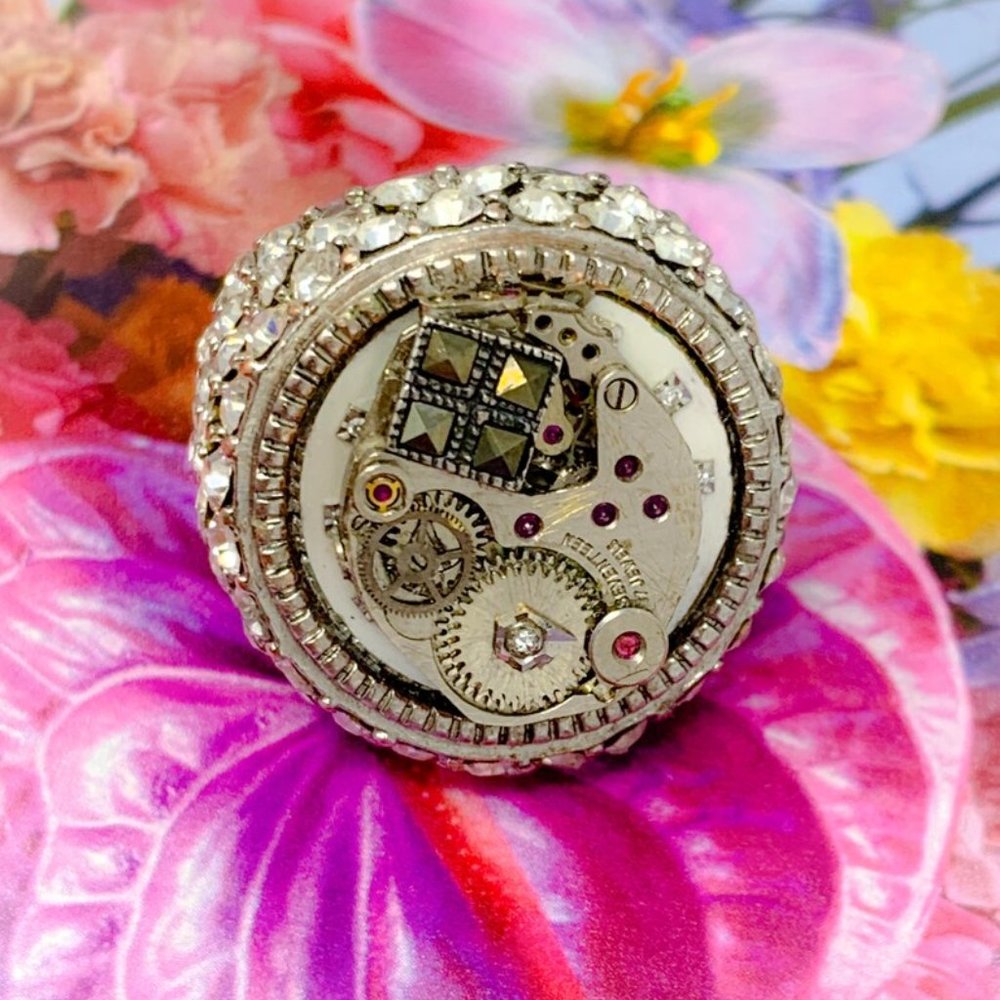 Ooak Custom Silver/Ruby/Diamond Watch Movement As… - image 4